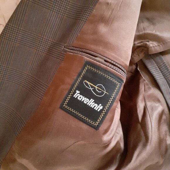 Vintage Brown Plaid Suit Jacket and Matching Vest Size 43 - Picture 7 of 14